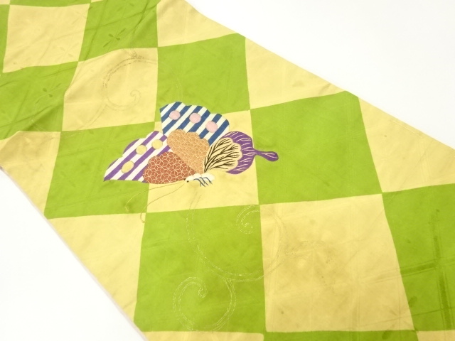 JAPANESE KIMONO / ANTIQUE CHUYA OBI / EMBROIDERY / BUTTERFLY